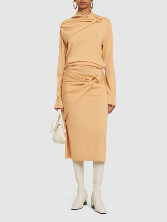 Jil Sander - Jupe midi drapée en maille de laine détail anneau