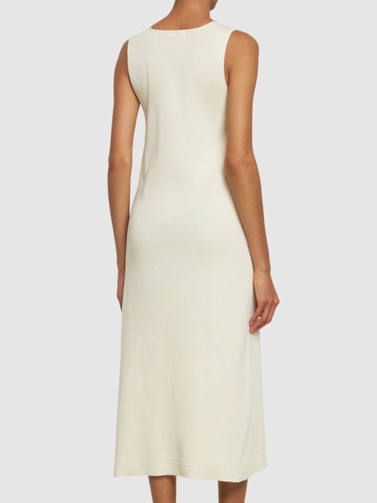 Jil Sander: Robe midi en maille de coton mélangé à col en V