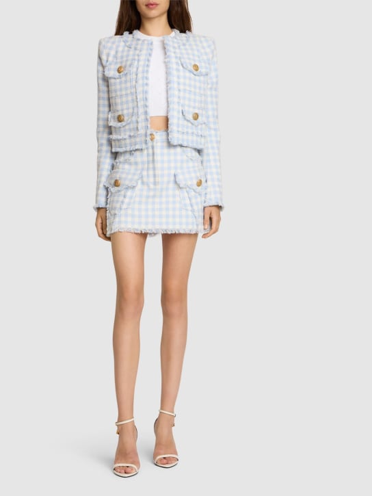 Balmain - Jupe trapèze courte en tweed vichy