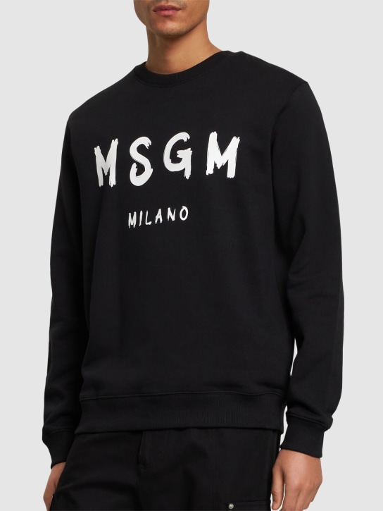MSGM: Felpa in cotone spazzolato con logo stampato