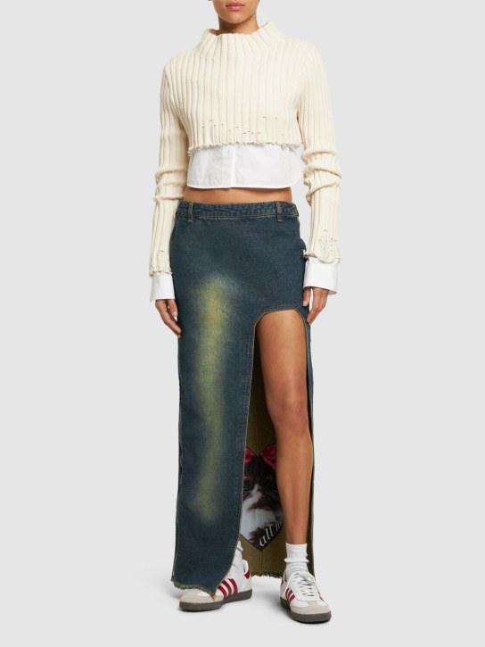 Cannari Concept: Jeans-Maxirock mit Schlitz