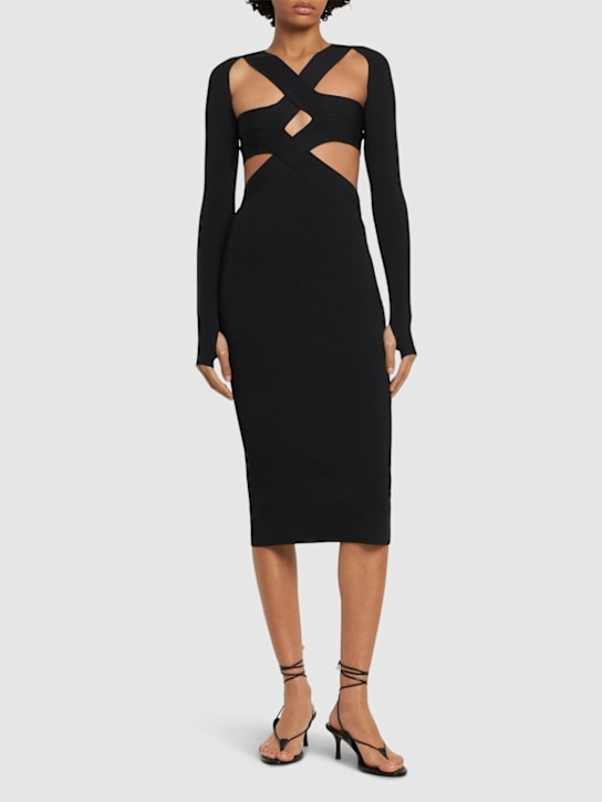 Dion Lee: Robe midi en maille ajourée à manches longues