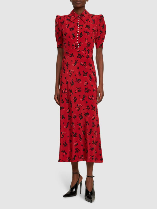 Alessandra Rich - Kurzärmeliges, bedrucktes, langes Kleid aus Seide