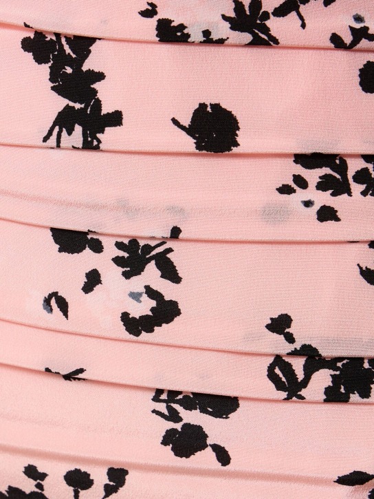 Alessandra Rich: Robe mi-longue en soie imprimée à col bardot