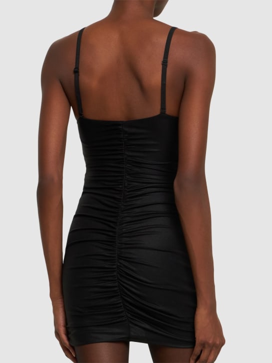 Alessandra Rich: Laminated jersey slip mini dress w/lace