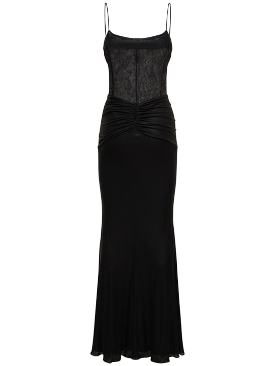 Alessandra Rich: Laminated jersey long dress w/ lace
