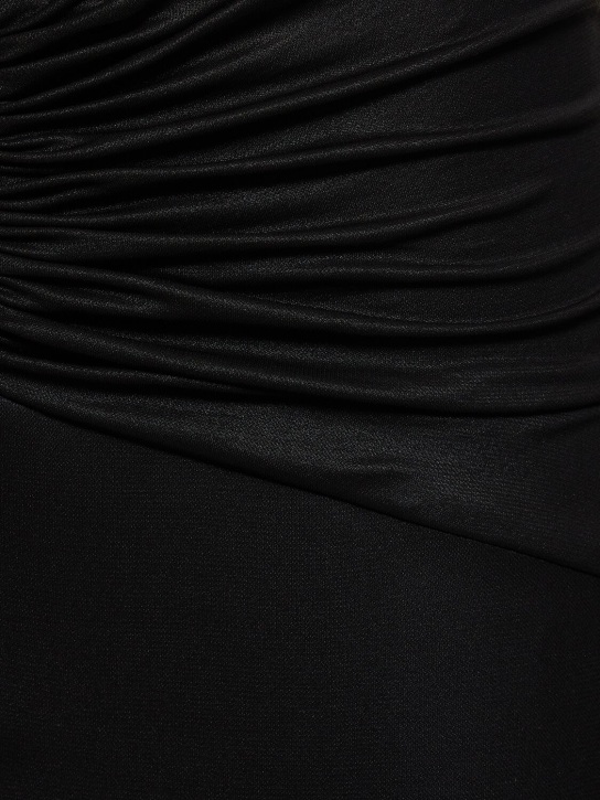 Alessandra Rich: Laminated jersey long dress w/ lace