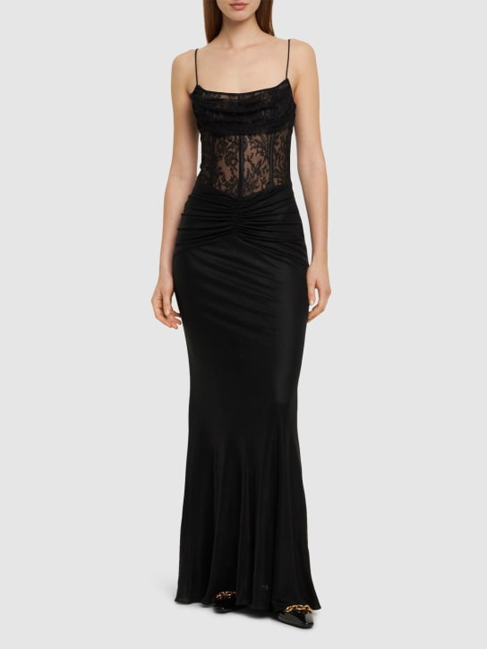 Alessandra Rich - Robe longue en jersey laminé et dentelle