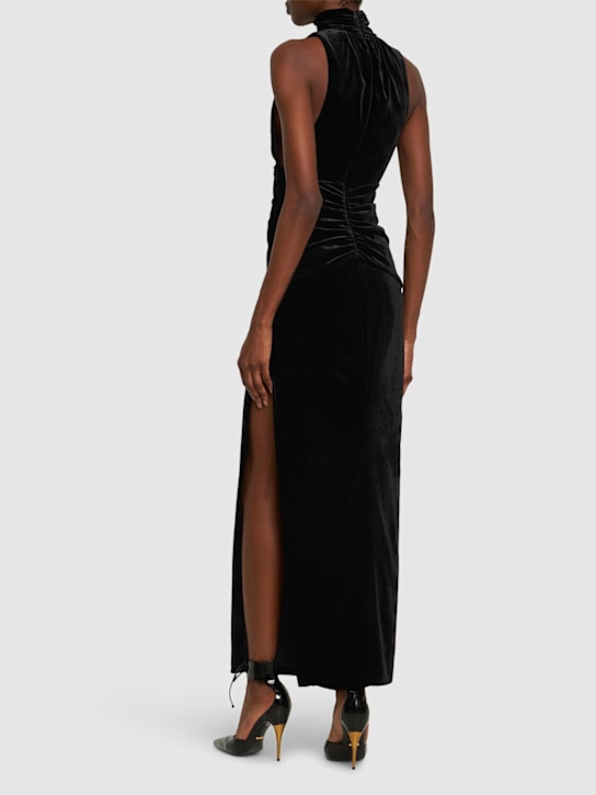 Alessandra Rich: Robe longue en velours drapé à col montant