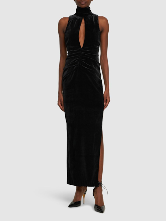 Alessandra Rich: Robe longue en velours drapé à col montant