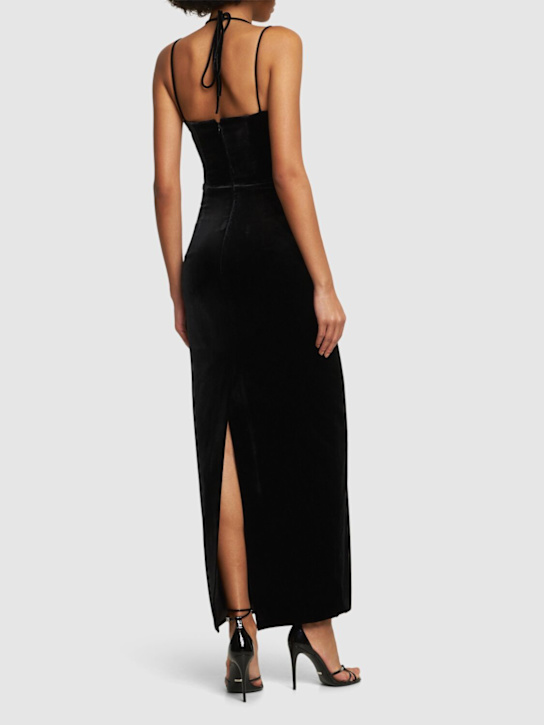 Alessandra Rich: Robe longue en velours embelli ajouré