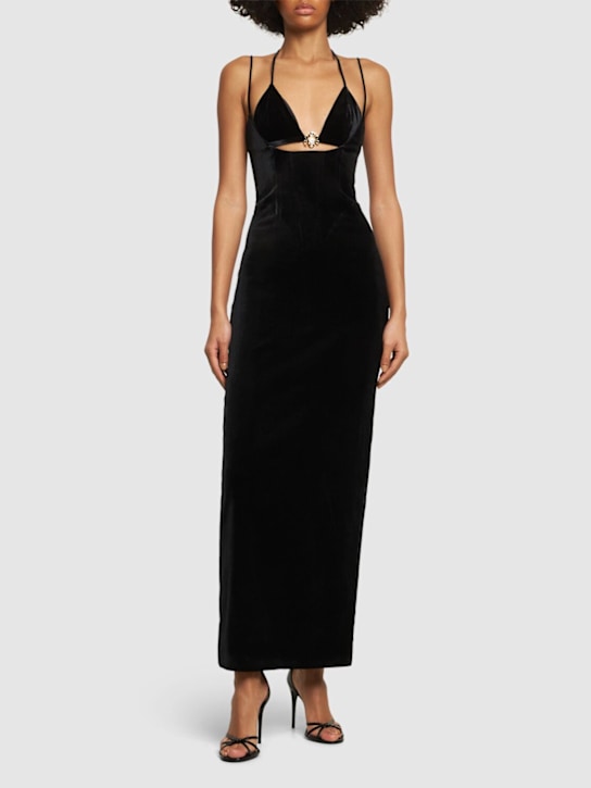 Alessandra Rich - Robe longue en velours embelli ajouré