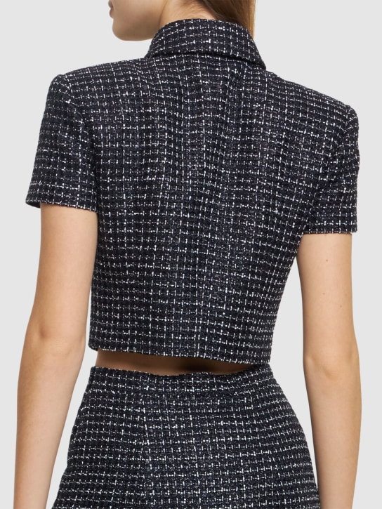 Alessandra Rich: Sequined tweed crop top w/bow