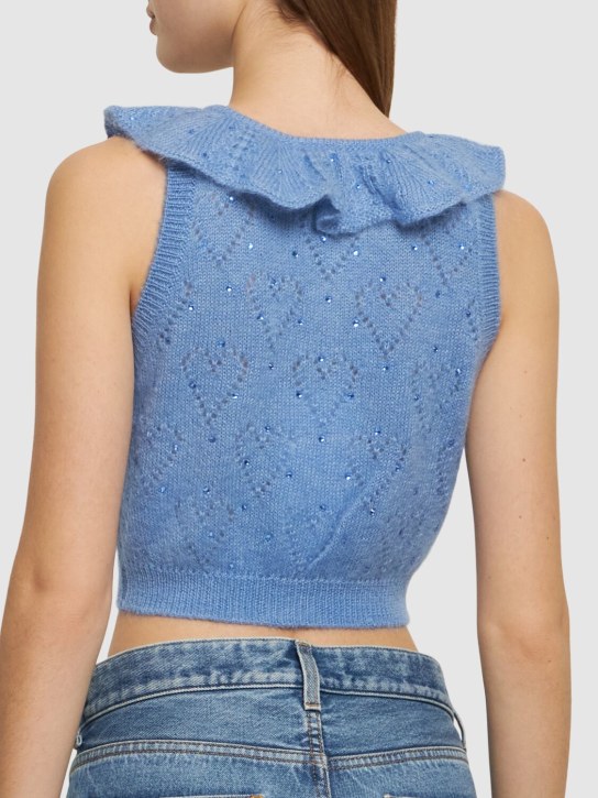 Alessandra Rich: Gilet cropped in maglia di mohari / borchie