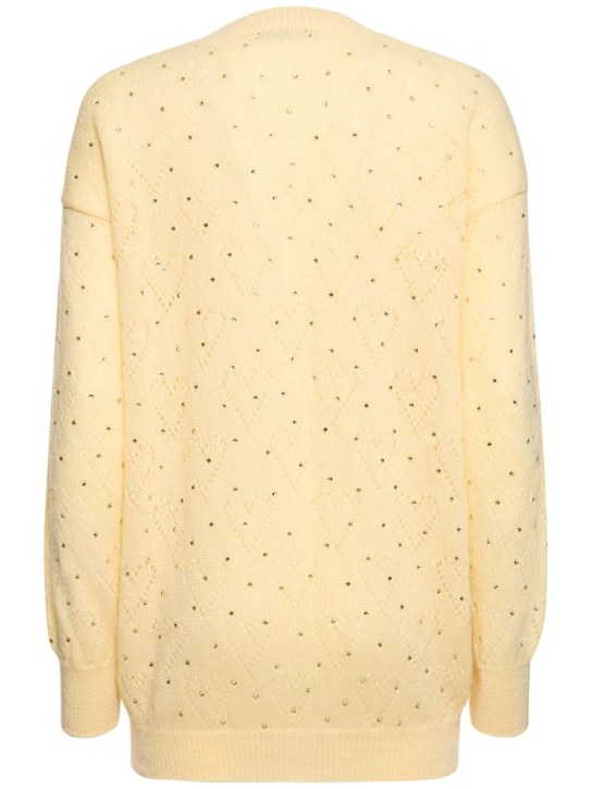 Alessandra Rich: Cardigan long en maille de mohair avec cristaux