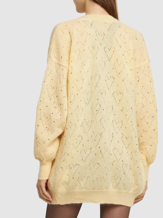 Alessandra Rich: Cardigan long en maille de mohair avec cristaux