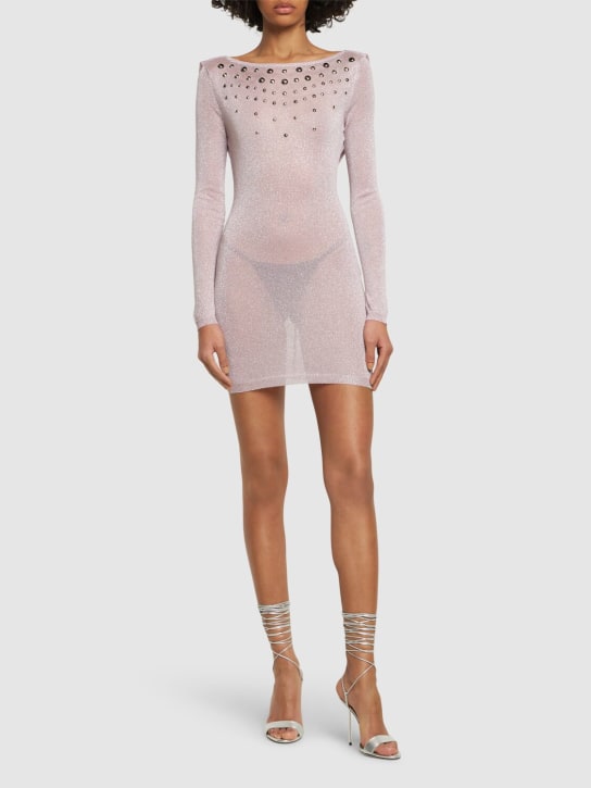 Alessandra Rich: Robe courte en maille de lurex à dos nu