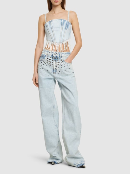 Alessandra Rich: Denim-Bustier mit Fransen