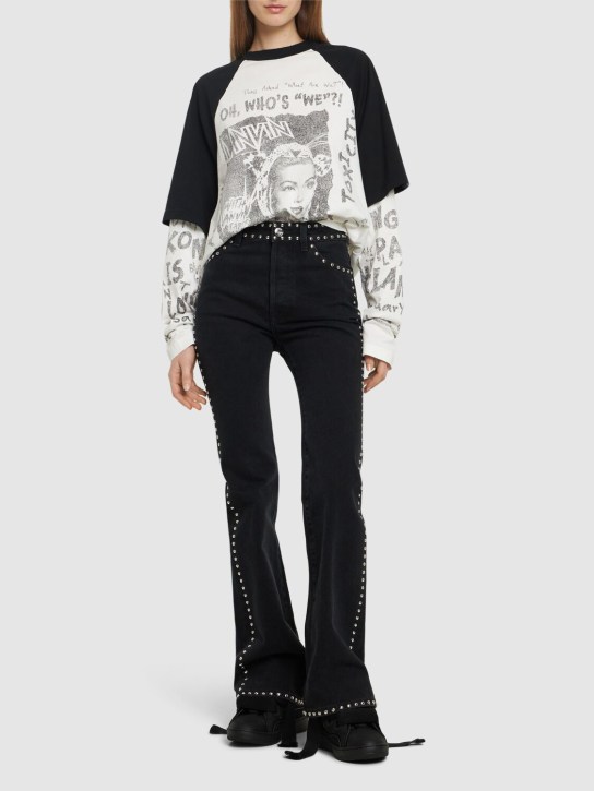Lanvin: Pantalon évasé en denim brodé