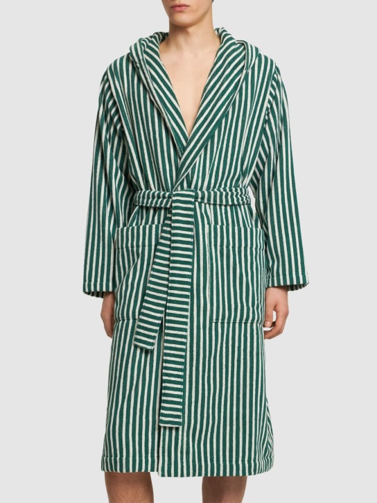 Tekla: Teal green striped bathrobe