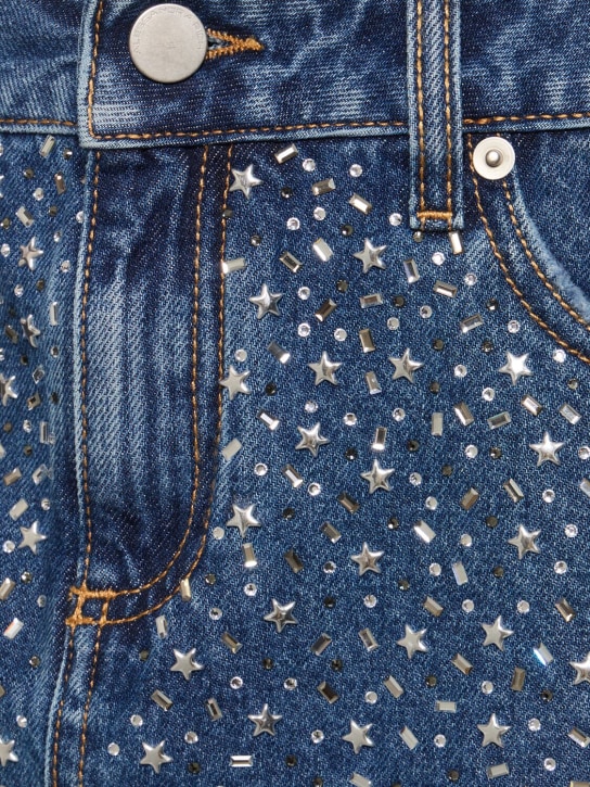 Alessandra Rich: Minigonna in denim / cristalli