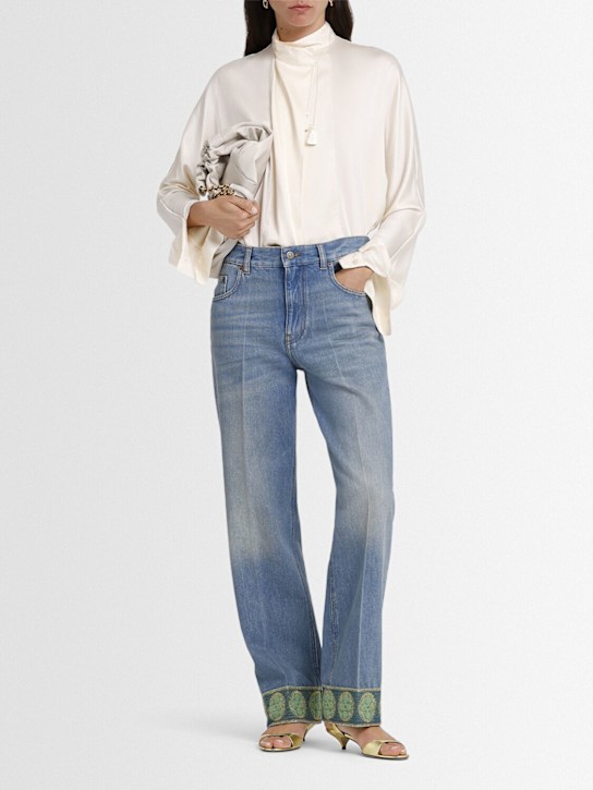 Valentino: Jeans dritti vita alta con ricami