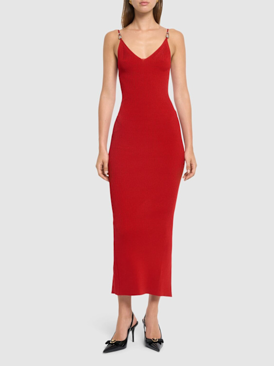 Versace: Robe midi en maille de viscose stretch