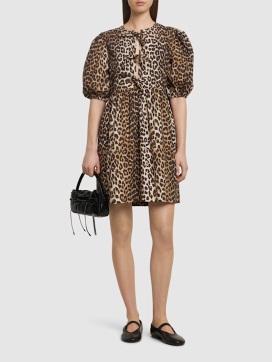 GANNI - Tie string printed cotton mini dress