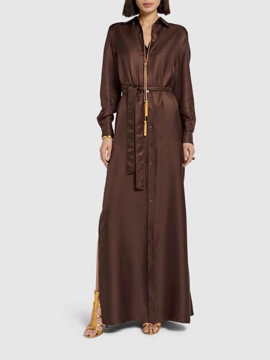 Tom Ford - Vestito lungo in twill di seta con cintura