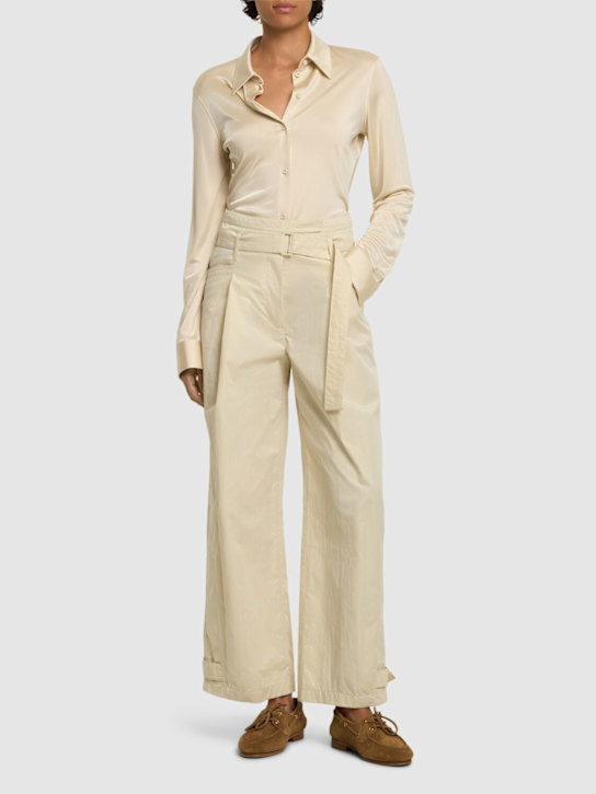 LOW CLASSIC: Double belt cotton blend pants