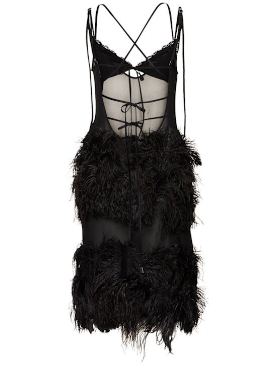 The Attico: Vestido de georgette bordado con plumas