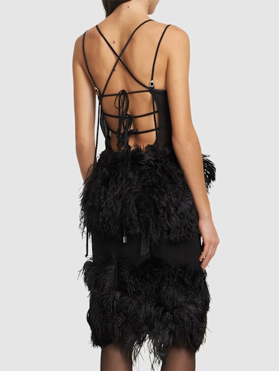 The Attico: Vestido de georgette bordado con plumas
