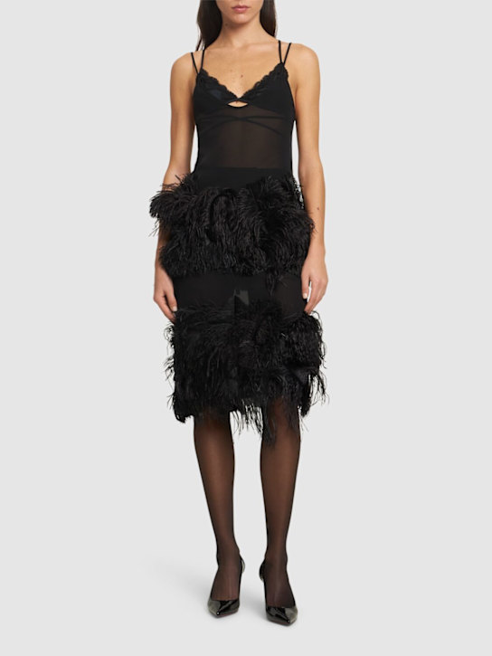 The Attico - Vestito in georgette ricamato con piume