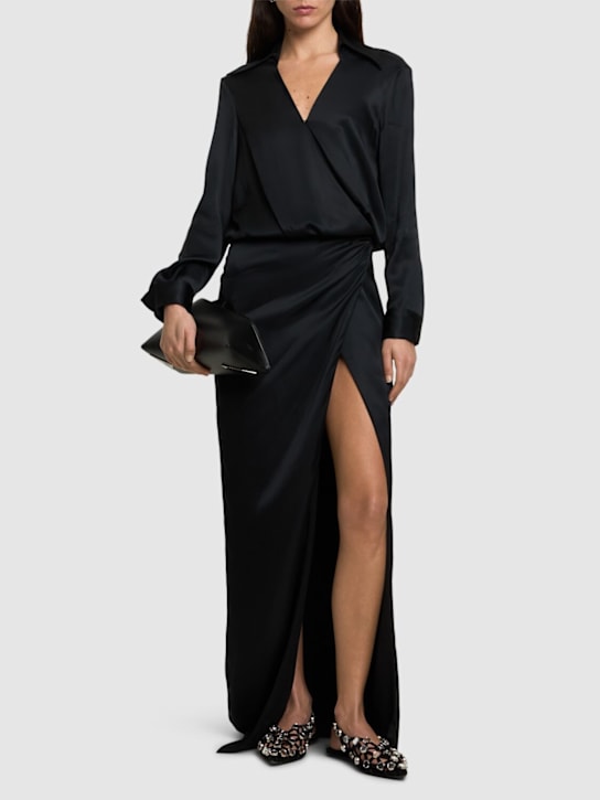 The Attico - Draped satin midi shirt dress