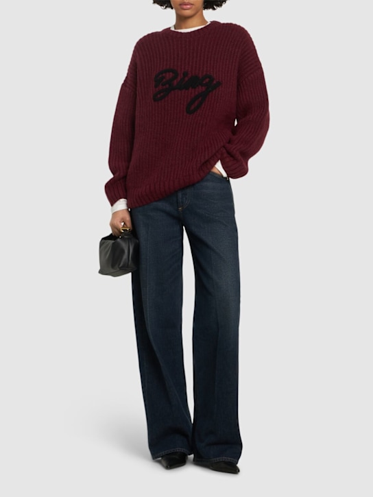 ANINE BING: Sydney logo wool blend rib knit sweater