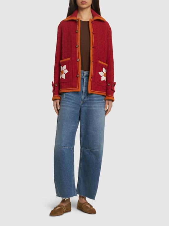 Harago: Floral appliqué cotton jacket