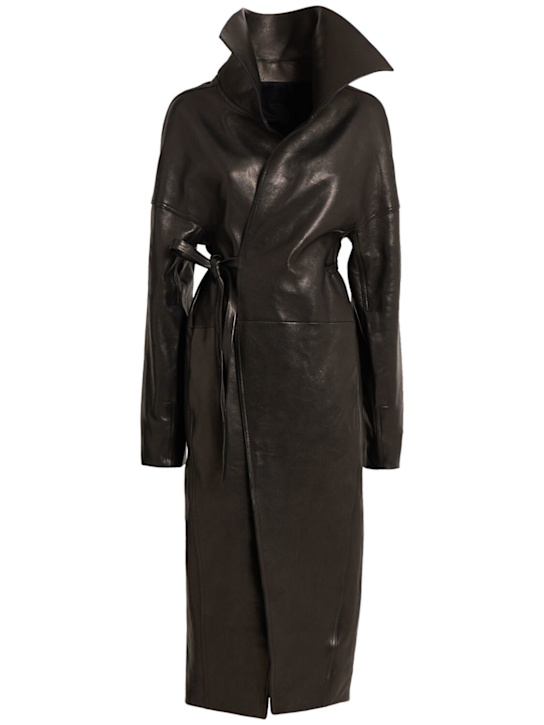 Rick Owens: Mantel Aus Leder mit Gürtel