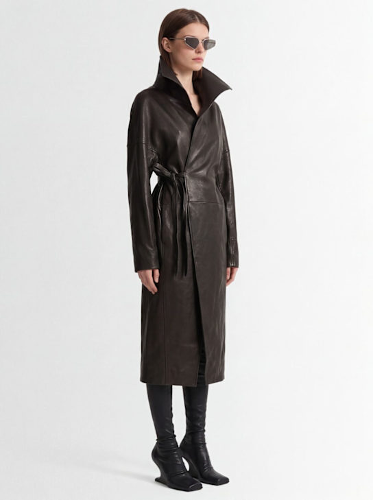 Rick Owens: Mantel Aus Leder mit Gürtel