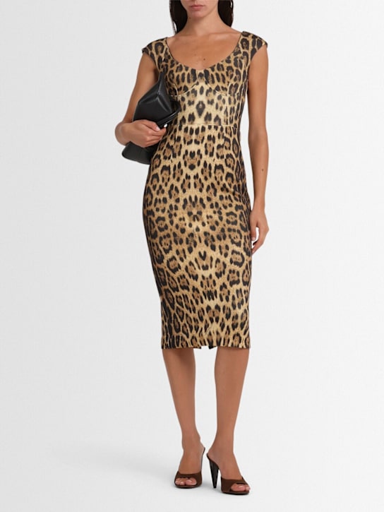 Roberto Cavalli: Vestito midi in scuba jersey stampato