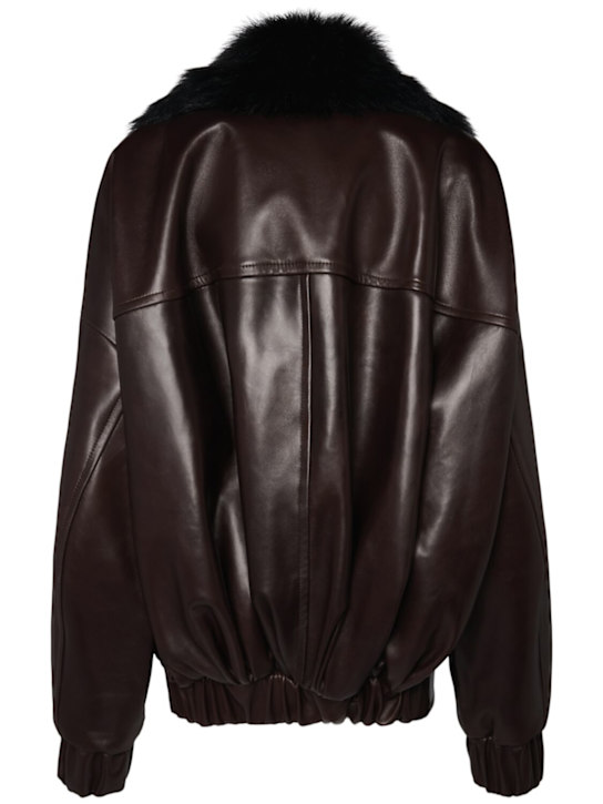 Khaite: Giacca in pelle Daemon con collo in pelliccia