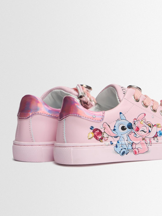 Monnalisa: Sneakers in pelle stampa Stitch con lacci