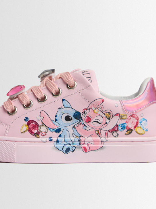 Monnalisa: Sneakers in pelle stampa Stitch con lacci