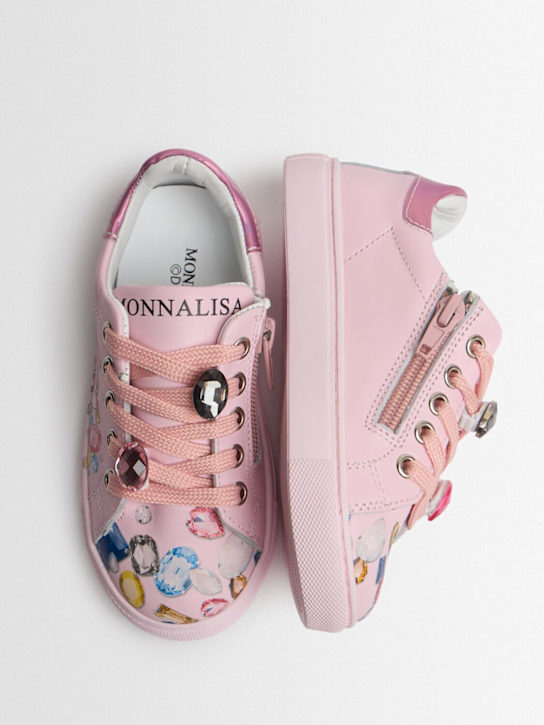 Monnalisa - Sneakers in pelle stampa Stitch con lacci