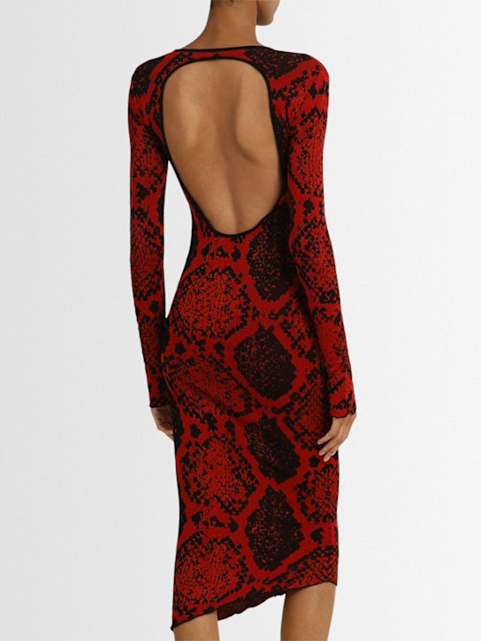 The Attico: Robe midi en mélange de viscose imprimé python