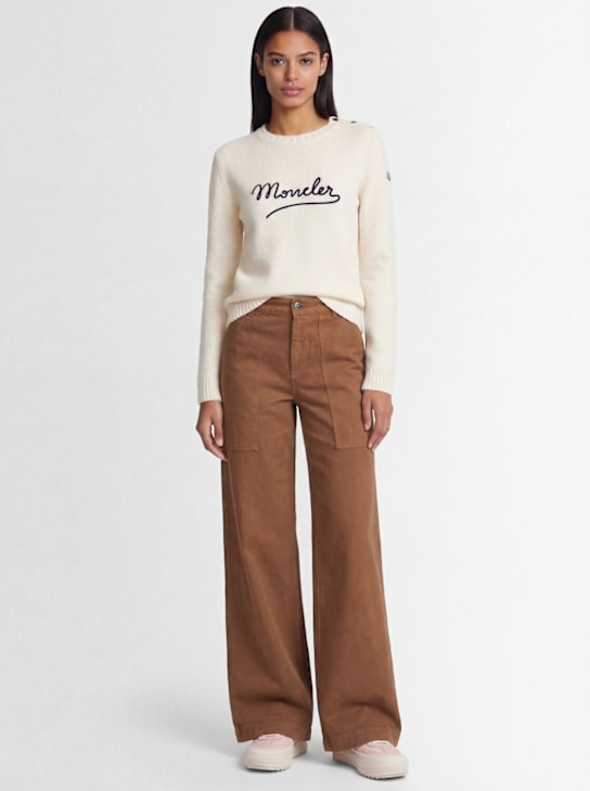 Moncler: Embroidered logo cotton blend sweater