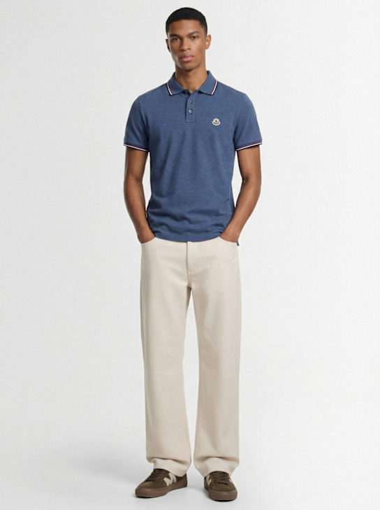 Moncler: Tricolour-Trimmed cotton polo shirt