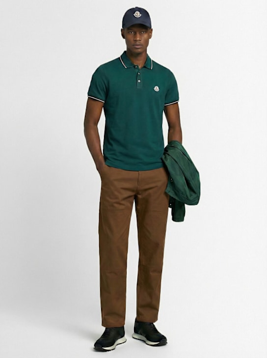 Moncler: Tricolour-Trimmed cotton polo shirt