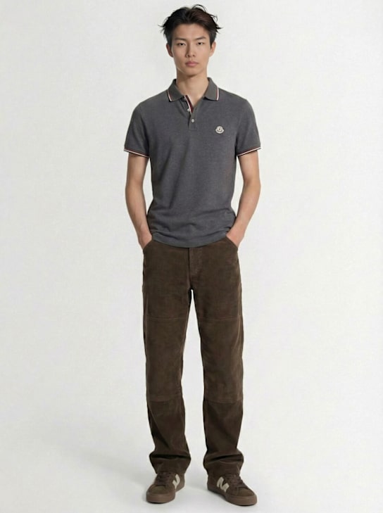 Moncler - Tricolour-Trimmed cotton polo shirt