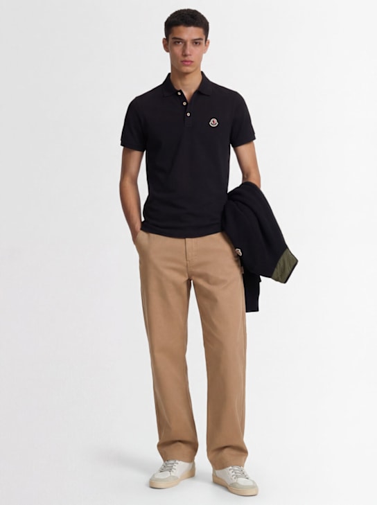 Moncler: Logo patch cotton polo shirt