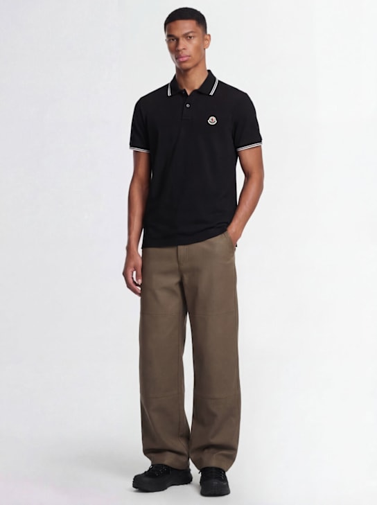 Moncler: Logo patch cotton polo shirt